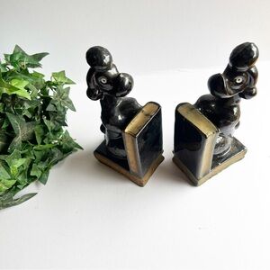 Mid -Century Vintage Black Poodle Bookends with Pen Holders Japan Ucagco